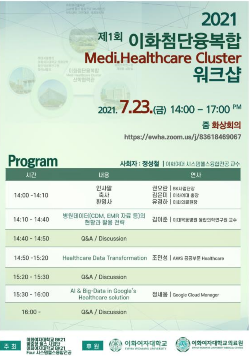 제1회 이화첨단융복합 Medi Healthcare Cluster 워크샵 (21.07.23)