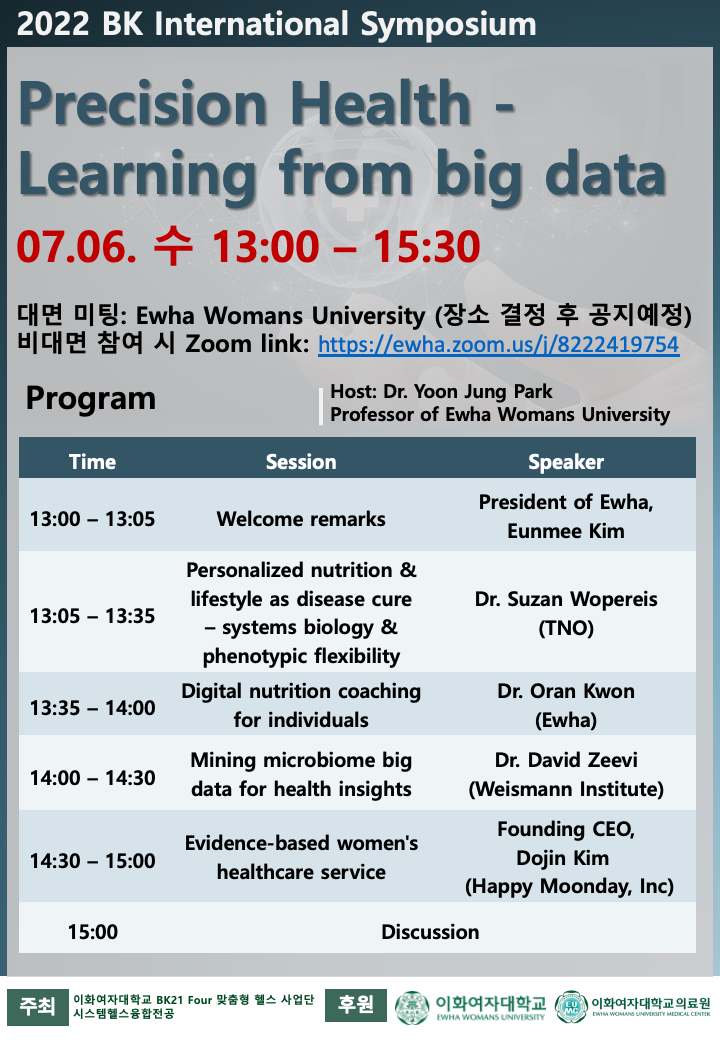 2022 BK 국제심포지엄 Precision Health – Learning form big data (22.07.06)